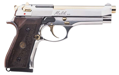 Derya Firearms MELIK9.NG.TR Melik  9mm Luger 17+1 4.90" Gold TiN Steel Barrel, Black Melonite Serrated Steel Slide,  Black Aluminum Frame, Black Polymer Grip