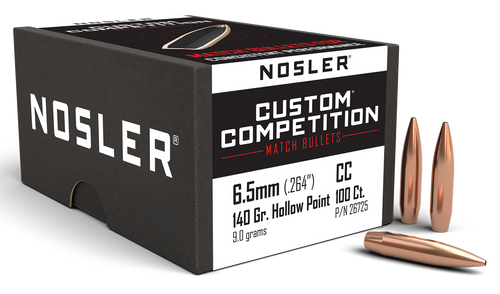 Nosler 26725 Custom Competition 6.5Creedmoor 140gr Hollow Point Boat Tail 100/Box