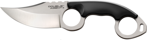 Cold Steel CS39FN Double Agent ll 3" Fixed Plain Satin AUS-8A SS Blade Black w/Double Ring Griv-Ex Handle Includes Bead Chain Lanyard/Sheath