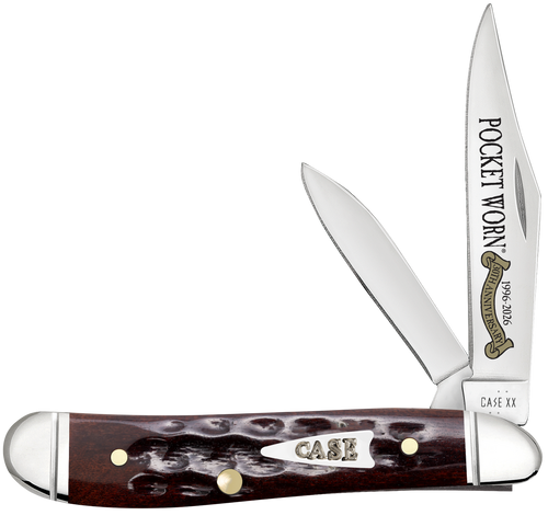 Case 55234 Pocket Worn Peanut Folding 2.26" Clip Point/1.50" Pen Plain Tru-Sharp SS Blade, Mahogany Corn Cob Jigged Bone Handle
