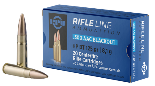 PPU PP300BH Standard Rifle  300Blackout 125gr Hollow Point Boat Tail 20 Per Box/50 Case