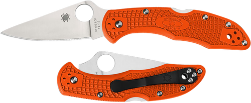 Spyderco C11FPOR Delica 4 Lightweight 2.88" Folding Plain Satin VG-10 SS Blade/Orange Bi-Directional Texturing FRN Handle Includes Pocket Clip