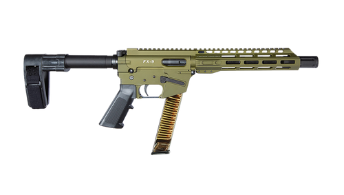 FREEDOM ORDNANCE FX9P10SBM-ODG FX9  9mm Luger 32+1 10" Black Nitride Barrel, M-LOK Handguard, OD Green Aluminum Receiver w/Picatinny Rail, OD Green Polymer SB Mini Brace, Black AR15 Grip