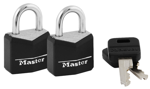 Master Lock 121T Padlock Keyed Open With Key Keyed Alike Steel Vinyl-Covered 2 Per Pkg