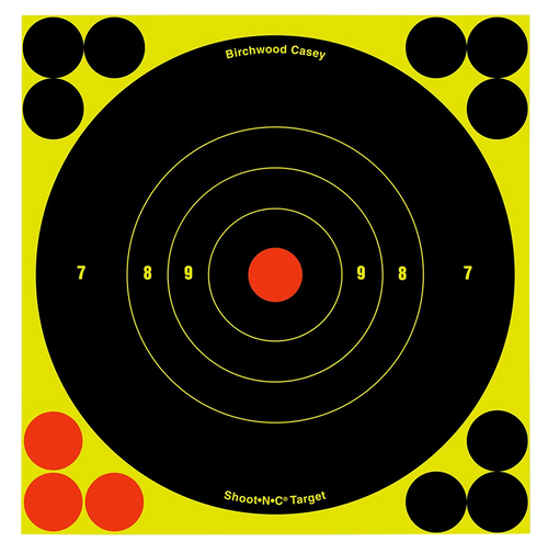 Birchwood Casey 34550 Shoot-N-C Reactive Target Self-Adhesive Paper Black/Yellow/Red 6" Bullseye 60 Pack