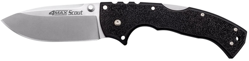 Cold Steel CS62RQZ 4-Max Scout 4" Folding Drop Point Plain Stonewashed/6" Black Griv-Ex Handle Includes Belt Clip