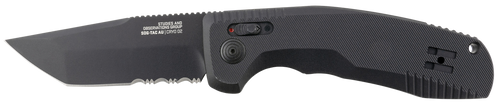 S.O.G SOG15380457 SOG-TAC Auto 3.43" Folding Tanto Part Serrated Black TiNi Cryo D2 Steel Blade Black Micro-Textured Anodized Aluminum Handle Includes Pocket Clip