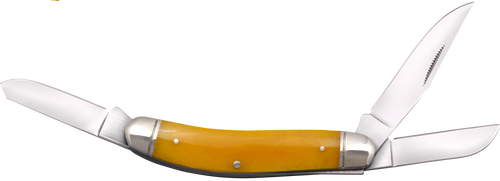 Cold Steel CSFLGSTKMY Gentleman's Stockman 2"/2.10"/2.50" Folding Clip/Sheepsfoot/Spey Plain 8Cr13MoV SS Blade/Yellow w/Polished Bolsters Bone Handle