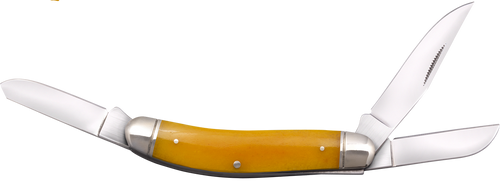 Cold Steel CSFLGSTKMY Gentleman's Stockman 2"/2.10"/2.50" Folding Clip/Sheepsfoot/Spey Plain 8Cr13MoV SS Blade/Yellow w/Polished Bolsters Bone Handle
