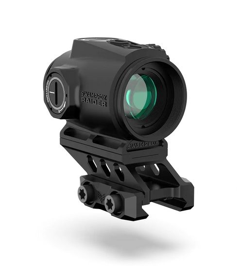 Swampfox Optics RMPS120GB Raider Micro Prism Black 1x 20mm Tube Bullet Rise Compensation Reticle Green Laser