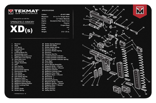 TekMat TEKR17XDS Springfield Armory XDs Cleaning Mat Black/White Rubber 11"x17" Springfield XDs Parts Diagram