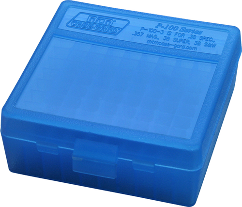 MTM Case-Gard P100324 Ammo Box Flip-Top Multi Caliber Handgun Clear Blue Polypropylene 100rd