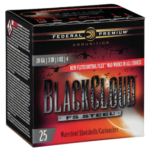 Federal PWBX2094 Black Cloud FS 20Gauge 3" 1oz 4Shot 25 Per Box/10 Case