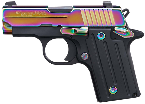 Sig Sauer 238380RBT2 P238  Micro-Compact Frame 380 ACP 6+1 2.70" Black Steel Barrel, High Polished Rainbow Titanium PVD Serrated Stainless Steel Slide, Black Anodized Alloy Steel Frame, Polymer Grip