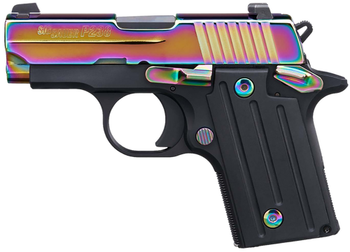 Sig Sauer 238380RBT2 P238  Micro-Compact Frame 380 ACP 6+1 2.70" Black Steel Barrel, High Polished Rainbow Titanium PVD Serrated Stainless Steel Slide, Black Anodized Alloy Steel Frame, Polymer Grip