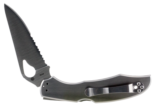 Spyderco BY03PS2 Byrd Cara Cara 2 3.75" Folding Drop Point, Part Serrated 8Cr13MoV SS Blade, Stainless Steel Handle, Includes Pocket Clip