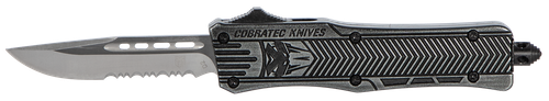 CobraTec Knives SSWCTK1SDS CTK-1  Small 2.75" OTF Part Serrated D2 Steel Blade/Black Stonewashed Aluminum Handle Features Glass Breaker Includes Pocket Clip