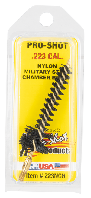Pro-Shot 223NCH Chamber Brush Military Style 223 Rem/5.56x45mm NATO AR Platform #8-32 Thread Nylon Bristles Brass Core