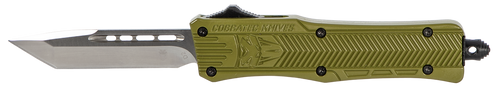 CobraTec Knives SODCTK1STNS CTK-1  Small 2.75" OTF Tanto Plain D2 Steel Blade/OD Green Aluminum Handle Features Glass Breaker Includes Pocket Clip