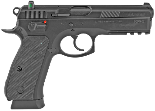 CZ-USA 01152 CZ 75 SP-01 Full Size Frame 9mm Luger 10+1 4.60" Black Steel Barrel, Black Steel Serrated Slide, Black Polycoat Steel Frame w/Beavertail & Picatinny Rail, Black Rubber Grip, Right Hand