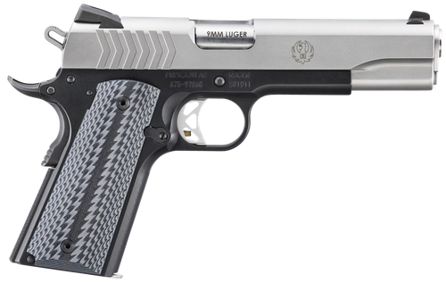 Ruger  SR1911  Full Size 9mm Luger 9+1 5" Stainless Steel Barrel, Satin Stainless Steel Serrated Slide, Black Anodized Aluminum Frame w/Beavertail, Black/Gray G10 Grip