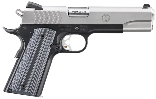 Ruger  SR1911  Full Size 9mm Luger 9+1 5" Stainless Steel Barrel, Satin Stainless Steel Serrated Slide, Black Anodized Aluminum Frame w/Beavertail, Black/Gray G10 Grip