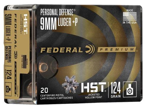 Federal P9HST3S Premium Personal Defense 9mmLuger+P 124gr HST Jacketed Hollow Point 20 Per Box/10 Case