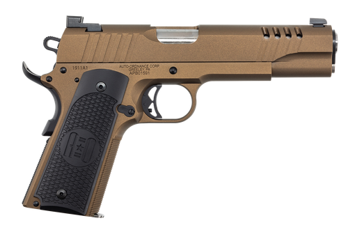 Auto-Ordnance 1911TCAC10 1911  45 ACP 7+1 5" Stainless Steel Barrel, Serrated Stainless Steel Slide, Burnt Bronze Cerakote Steel Frame w/Beavertail, Armor Black Cerakote Engraved Aluminum Grip