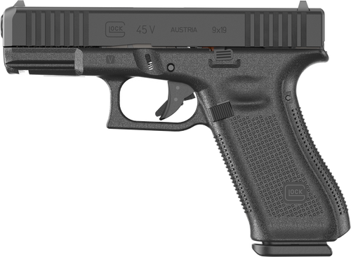 Glock PV4550201 G45 V Crossover 9mm Luger 10+1 4.02" Black GMB Barrel, Black nDLC Steel Serrated Slide, Black Polymer Frame w/Accessory Rail, Textured polymer Grip, Ambidextrous