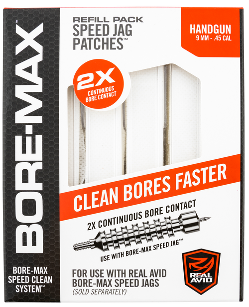 Real Avid AVBMPATCH4L Bore-Max Speed Jag Patches Refill 9mm/45 Cal Handgun 4"L Synthetic 250 Per Box