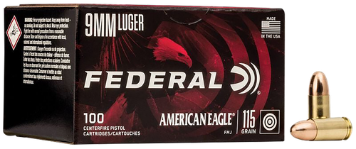 Federal AE9DP100 American Eagle Handgun 9mmLuger 115gr Full Metal Jacket 100 Per Box/5 Case