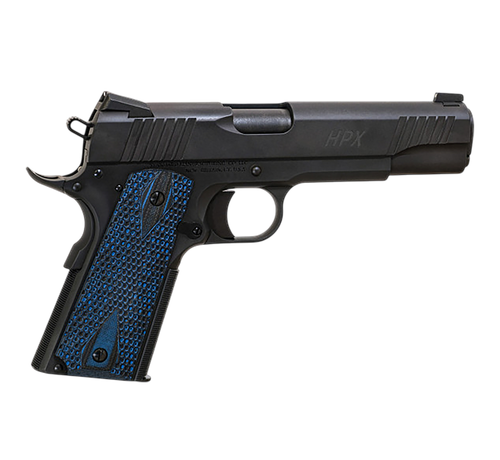 Standard Mfg  1911 HPX Full Size Frame 45 ACP 7+1 5" Black Match Grade Barrel, Satin Steel Serrated Slide, Black Satin Steel Frame w/Beavertail, Black/Blue Honeycomb Grip