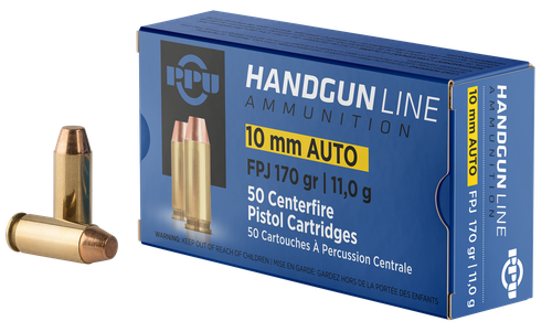 PPU PPH10F Handgun  10mmAuto 170gr Flat Point Jacketed 50 Per Box/10 Case
