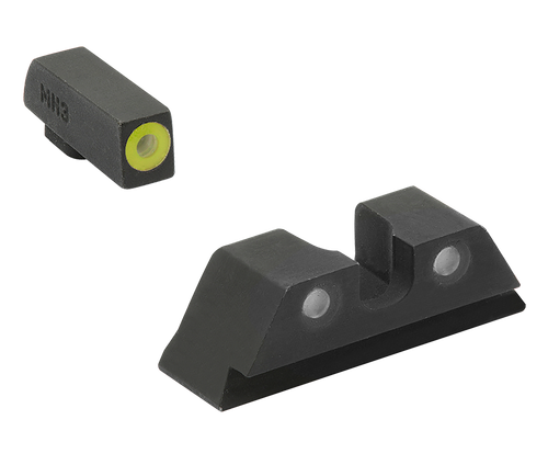 Meprolight USA 402243121 Hyper-Bright Sight Set Green Tritium Yellow Outline Front Sight-Green Tritium Black Outline Rear Sight Glock 17/17L/19/22
