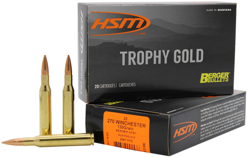 HSM 270130VLD Trophy Gold Extended Range 270 Win 130 gr Berger Hunting VLD Match 20 Per Box/ 20 Case