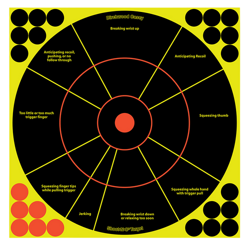Birchwood Casey 34075 Shoot-N-C Reactive Target Self-Adhesive Paper Black/Yellow/Red 12" Bullseye 50 Pack *Worn, Damaged Pkg/Bagged