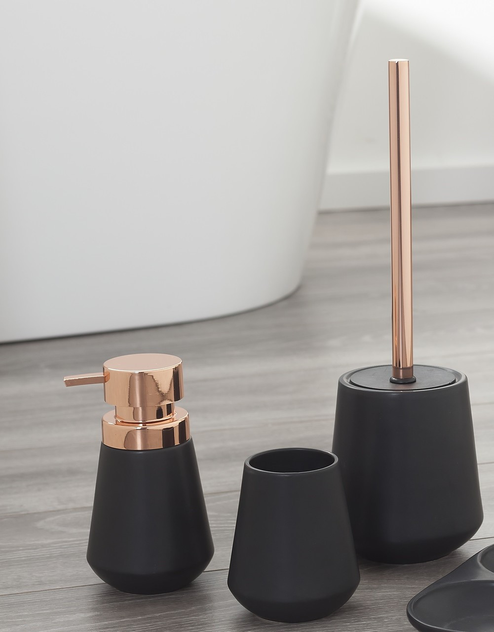 Bathroom Accessories Set Sealskin Conical Copper Black Porcelain