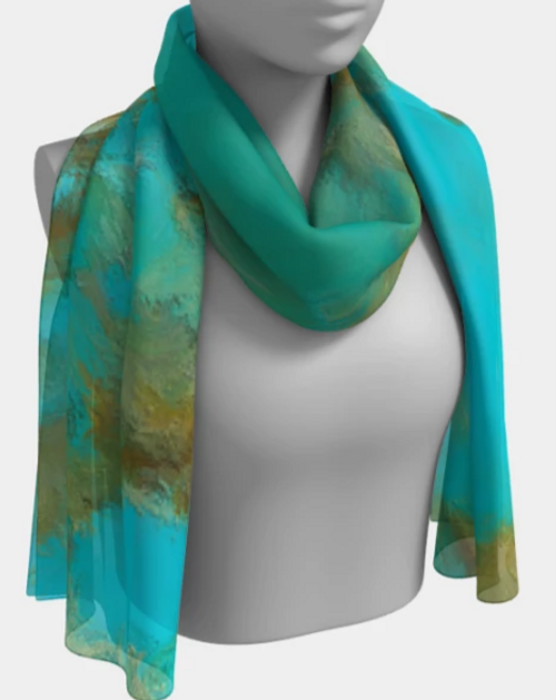 POEFASHION® New King Turquoise Long Scarf 2 - Blue & Green Turquoise with Sand Brown