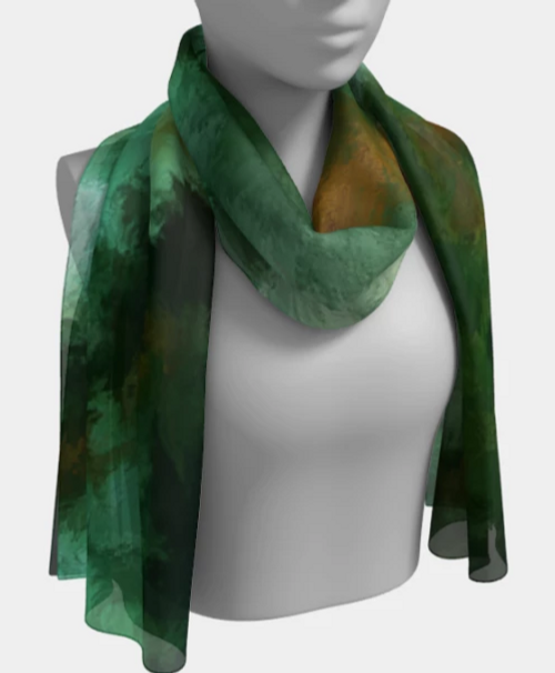 POEFASHION® Emerald Turquoise 3 Long Scarf - Dark Greens, Light Green and Copper