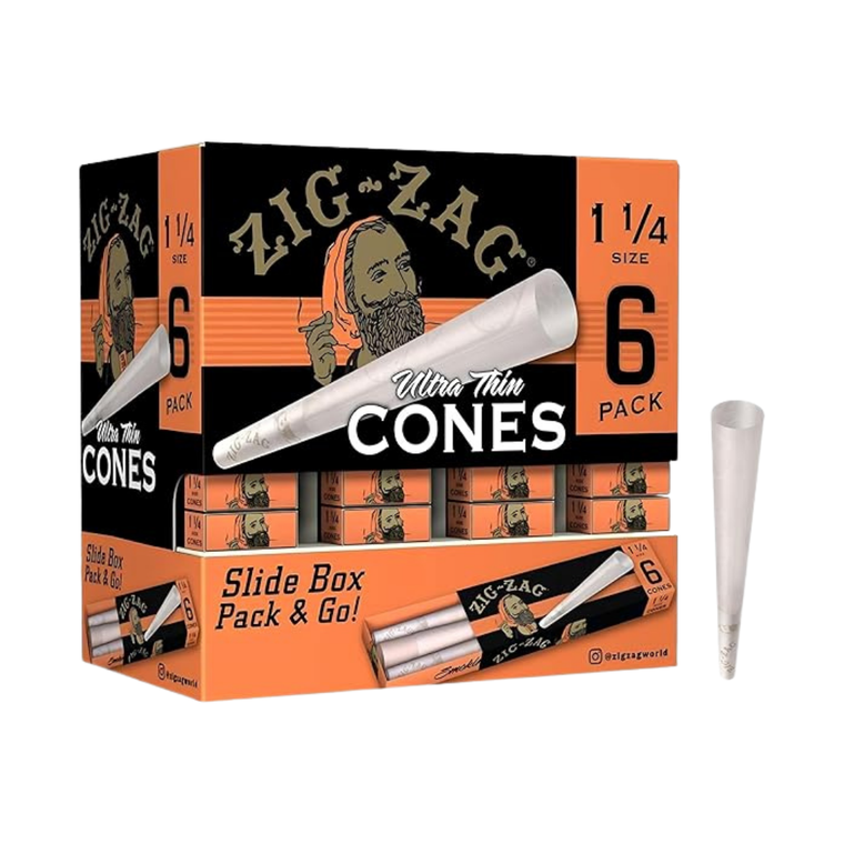 Zig Zag Ultra Thin Cones 1 1/4 Size Slide Box 6pck Zig Zag Ultra Thin Cones 1 1/4 Size Slide Box 6pck