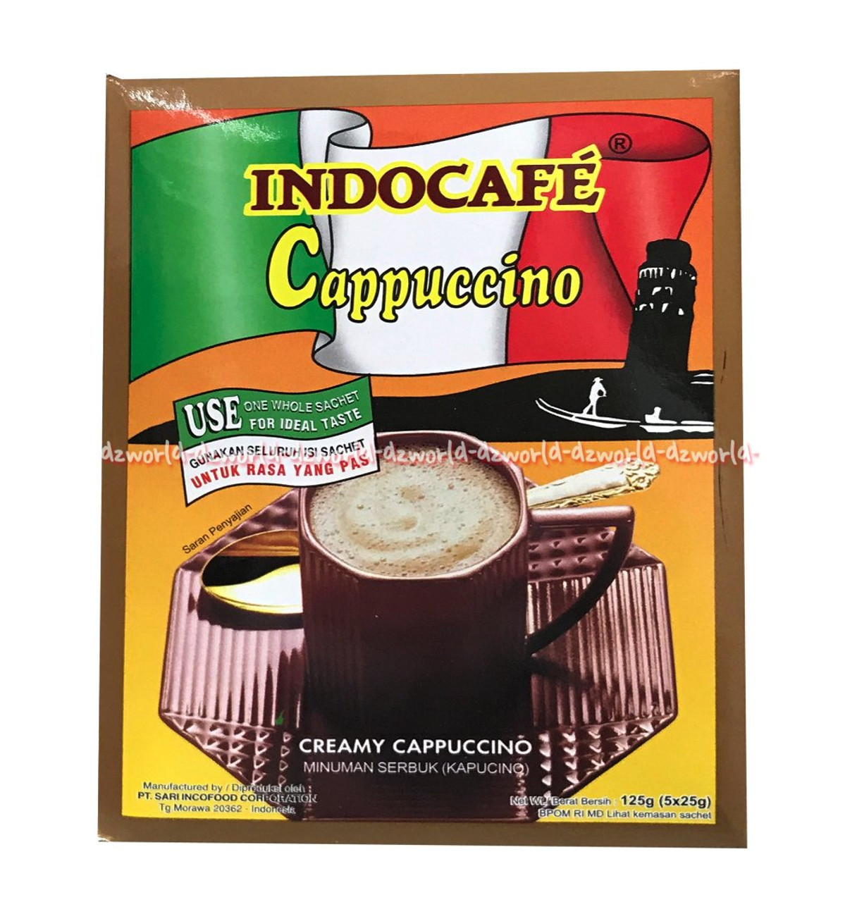 Indocafe Cappuccino Instant Coffee box of 5-ct, 125 Gram