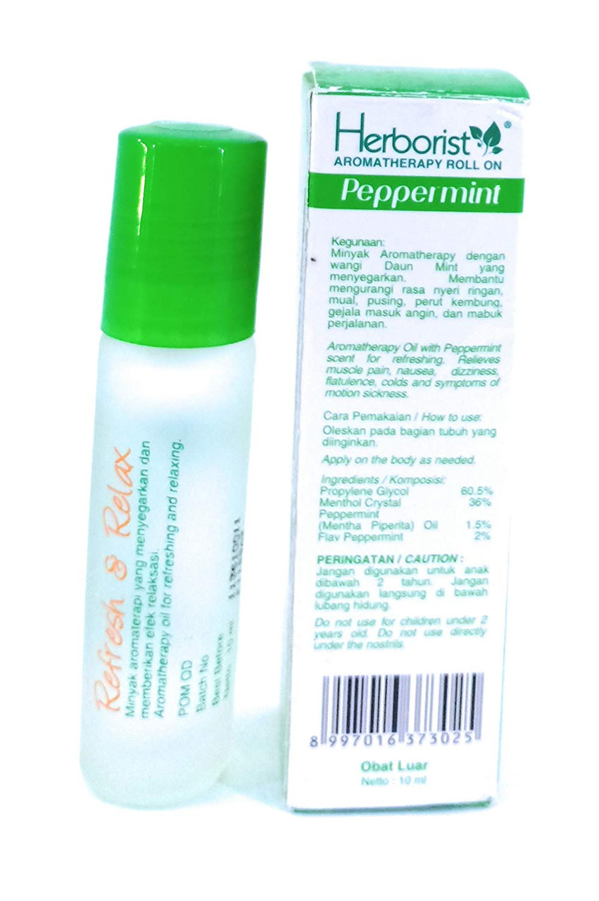 Herborist Aromatherapy Roll on Oil - Peppermint, 10 ml - Javanese