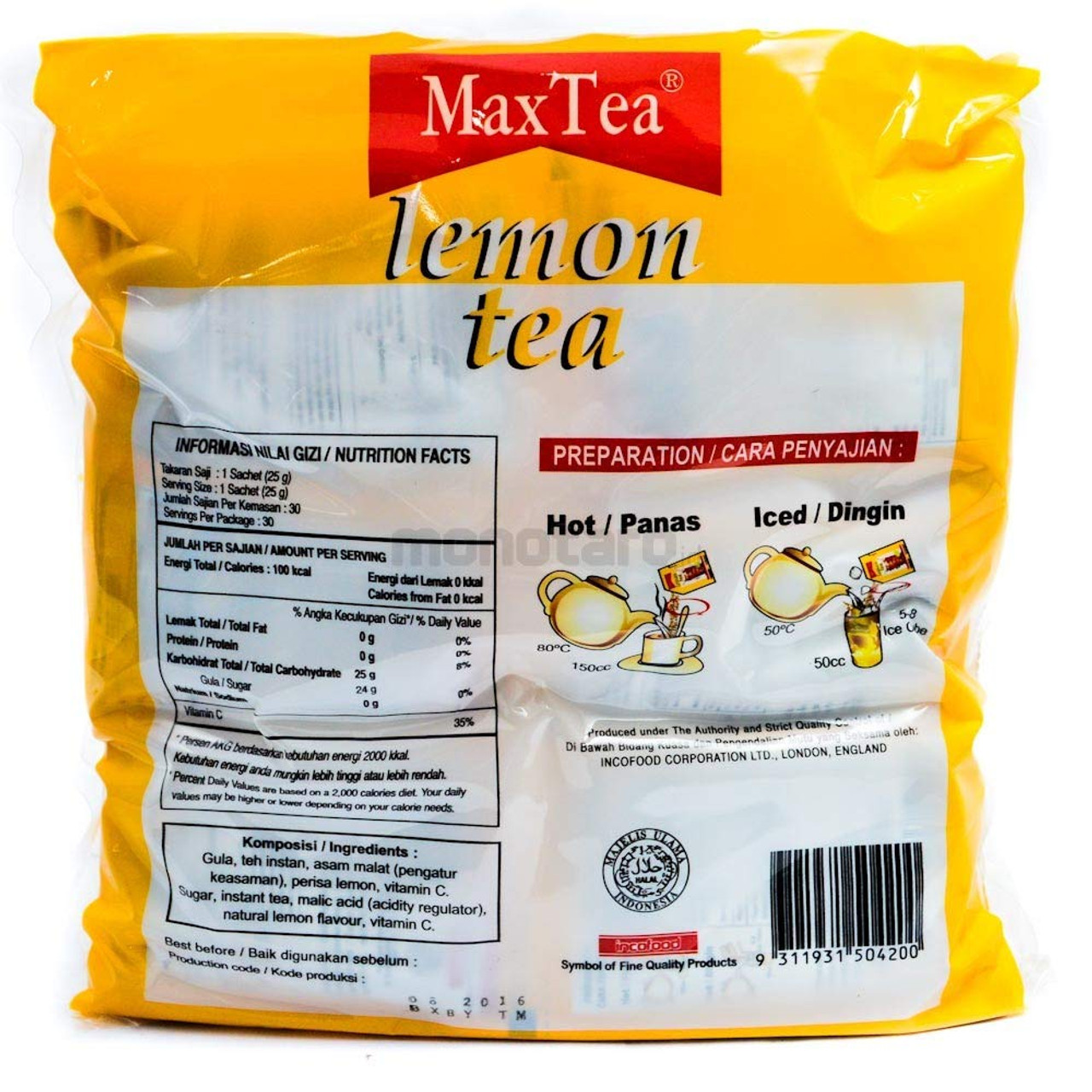 Max Tea Teh Lemon Tea 30-ct, 750 Gram