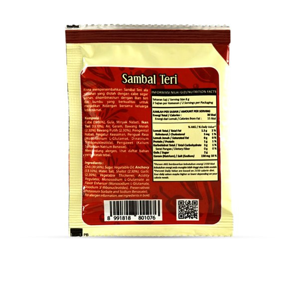 Finna Uleg Sambal Teri, 150 gram (@15gr x 10 sachets) - Javanese Taste