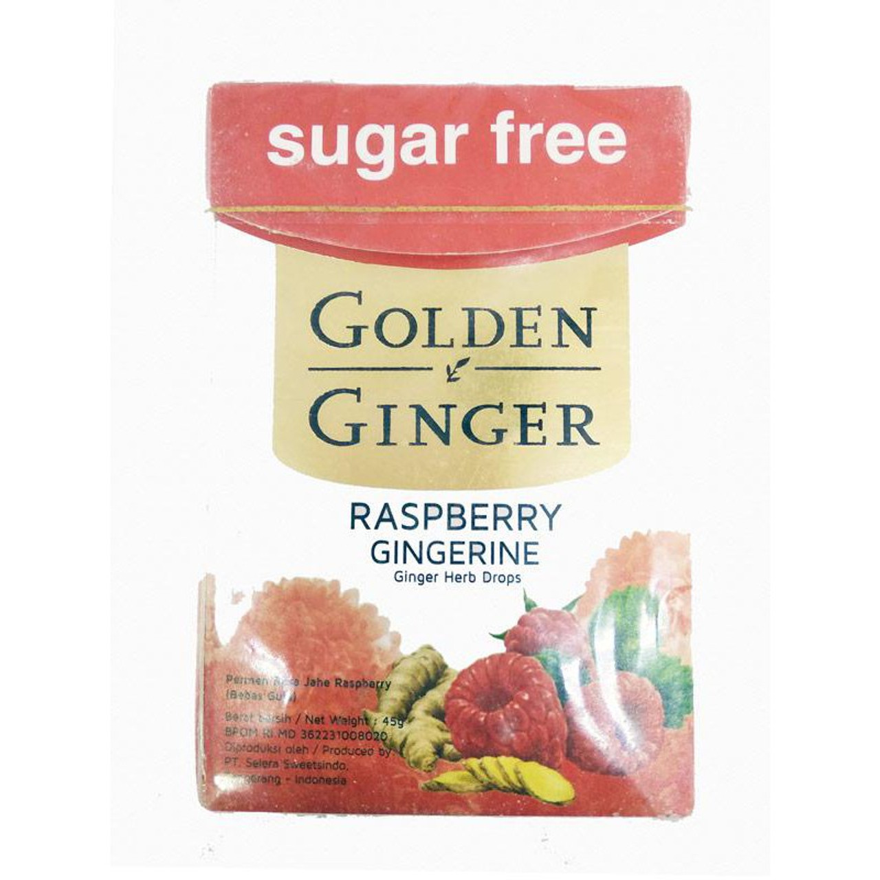 Golden Ginger Herb Drops Raspberry (sugar free), 45 Gram