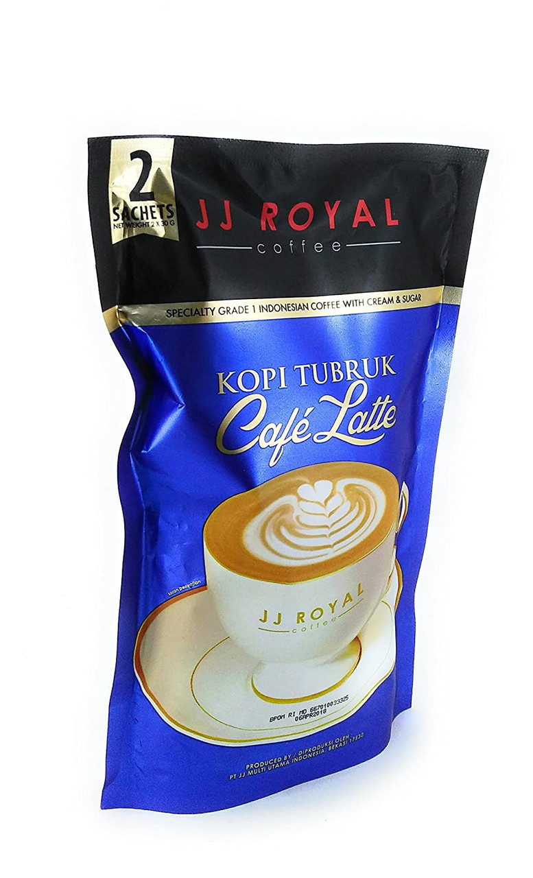 JJ Royal Kopi Tubruk Coffee Cafe' Latte, 2 Sachets @ 30 Gram