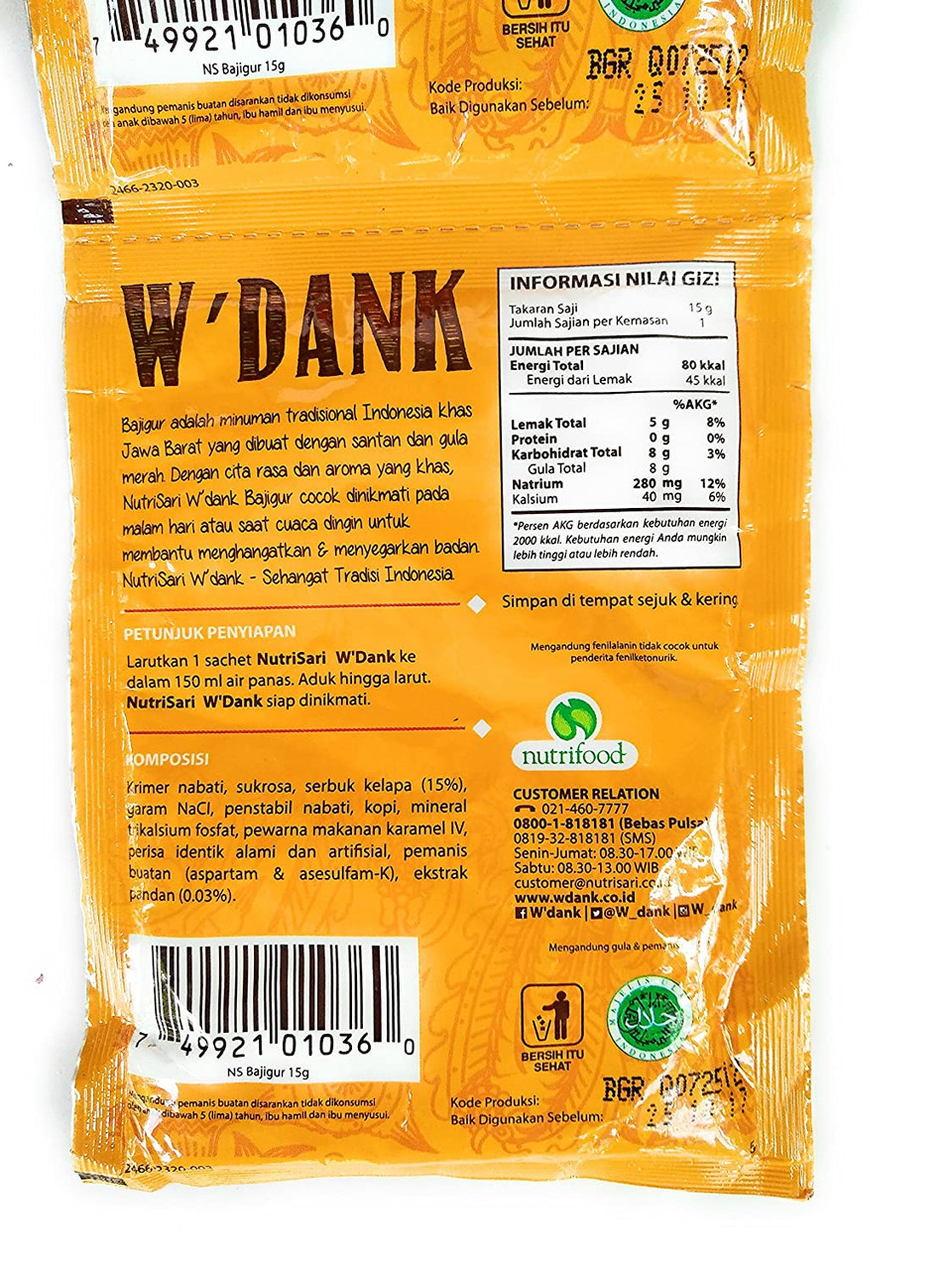 Nutrisari W'dank Bajigur - Indonesian Traditional Beverage, 10 sachets 