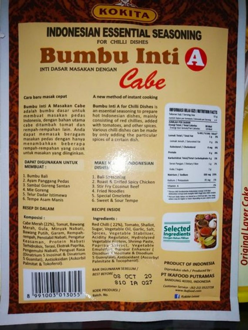 Kokita Bumbu Inti A For Chilli Dishes (Cabe), 50 gr