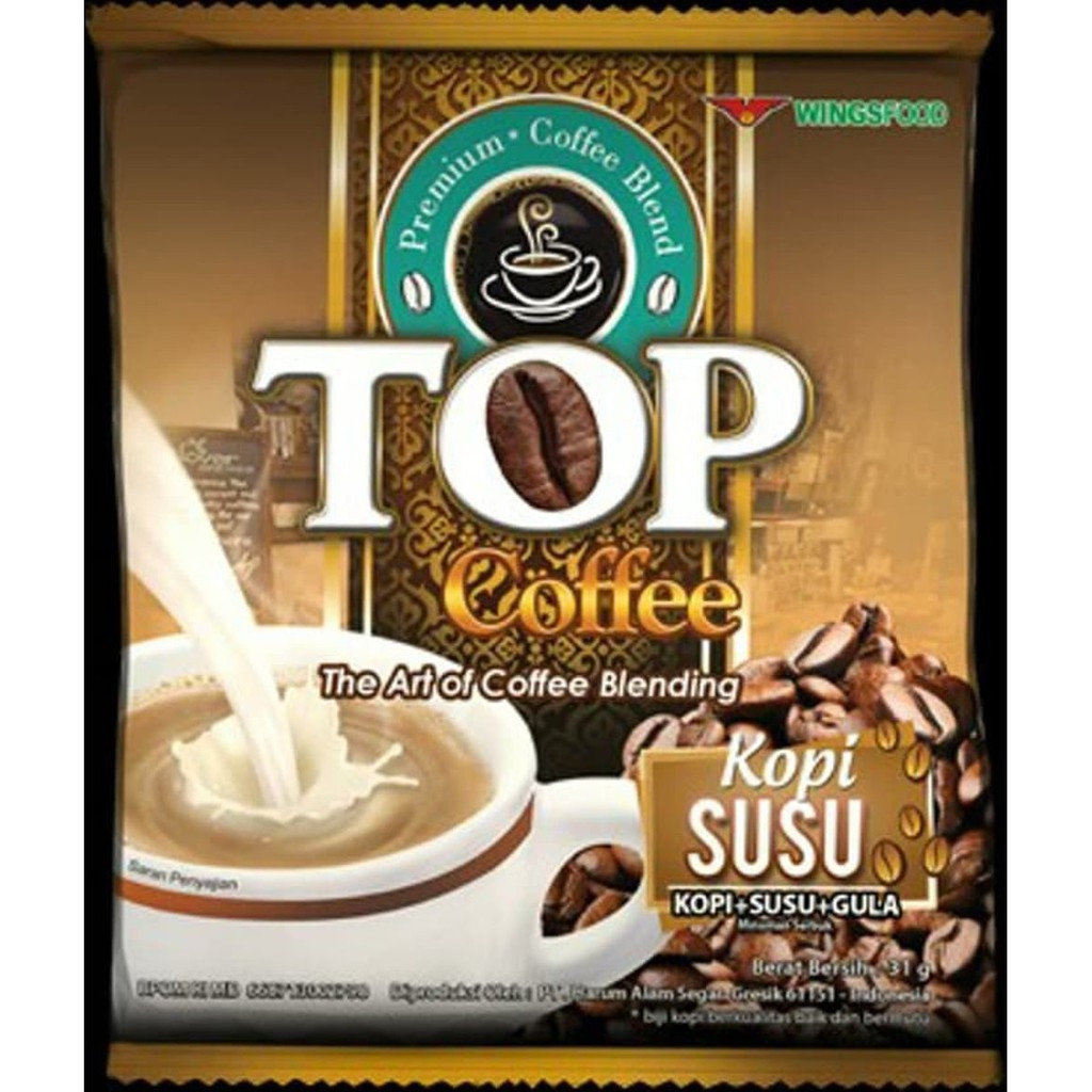 TOP Coffee Kopi Susu 3 in 1, 31 gr /1.09 Oz (10 sachets