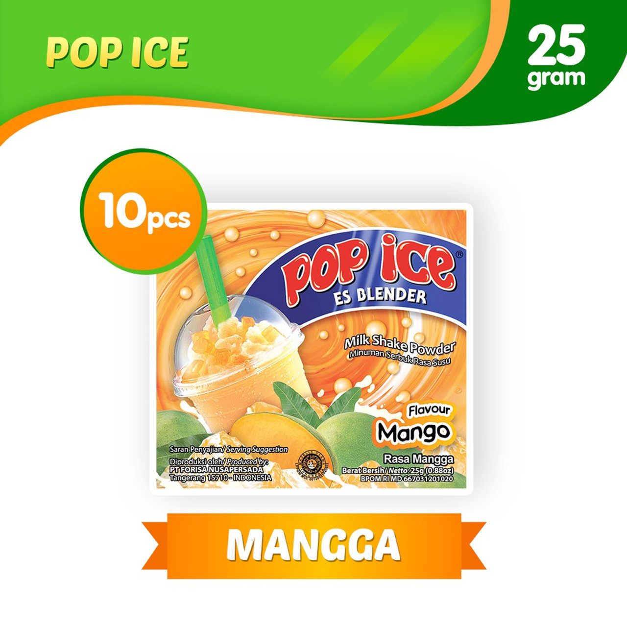 Pop Ice Milk Shake Powder - Mango Flavor, 25 gram (10 sachet)